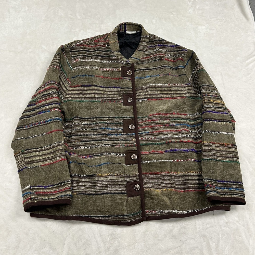 White Stag Tapestry Jacket Womens Large Brown Multi Stripe Woven Button Up